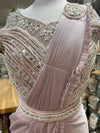 Pre-Pleated Sari Gown with Embellished Blouse Light Pink