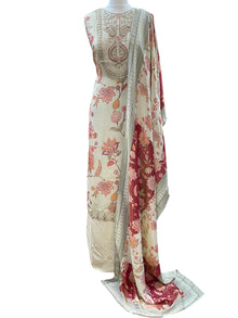  Printed Tissue Crepe Unstitched Suit Ivory