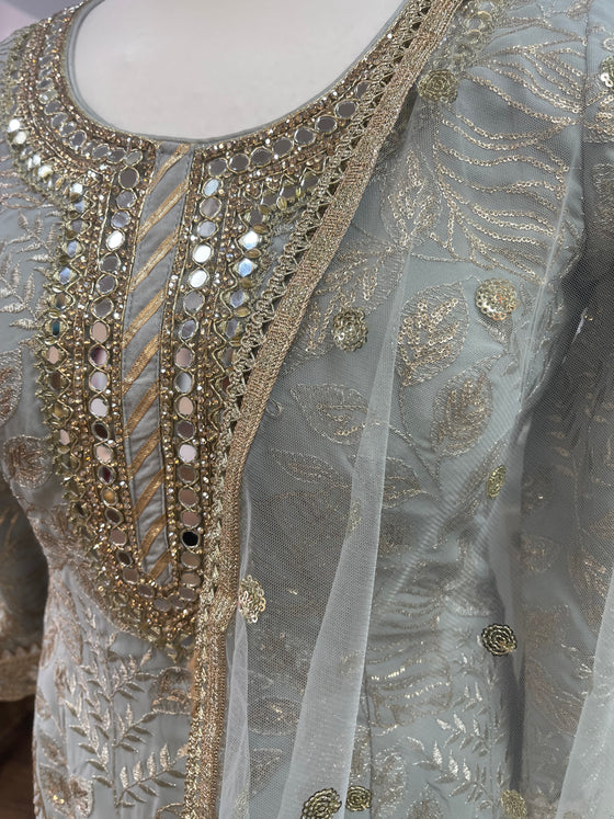 Embroidered Gararah Suit Grey