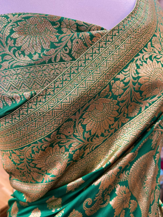 Ankita Banarsi Silk Sari Emerald Green