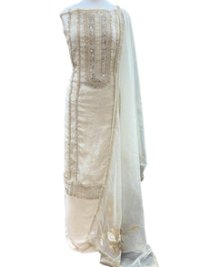  Embroidered Silk Unstitched Suit Ivory