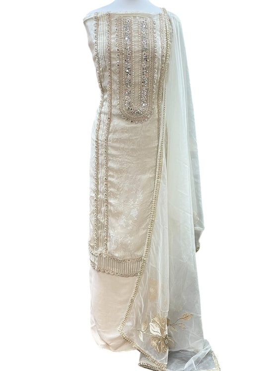 Embroidered Silk Unstitched Suit Ivory