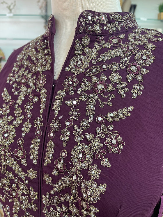 Embroidered Georgette Sharara Suit Plum