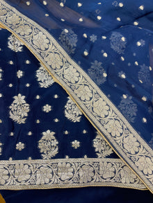  Banarsi Organza Unstitched Suit Navy