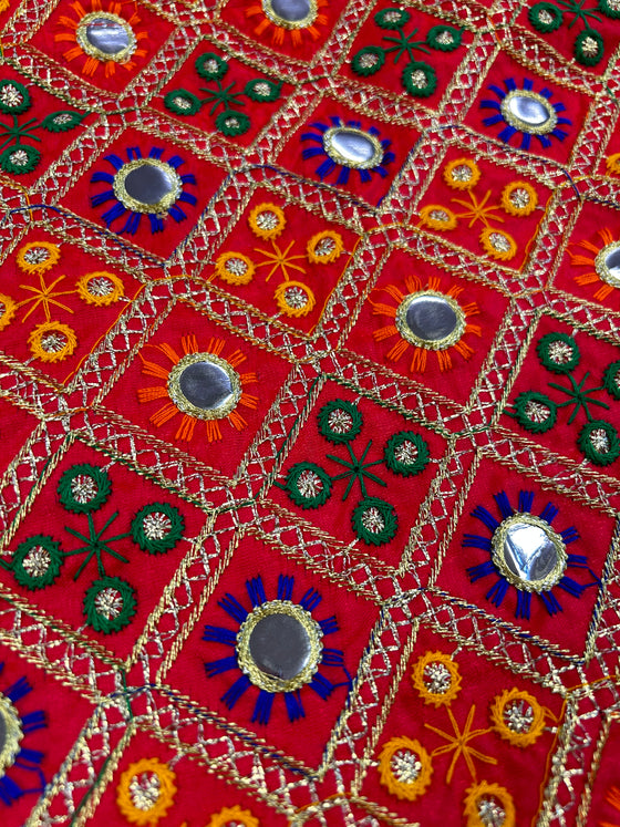 Red Phulkari Pouch