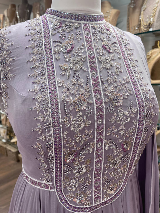 Embroidered Georgette Gown Dusky Lilac