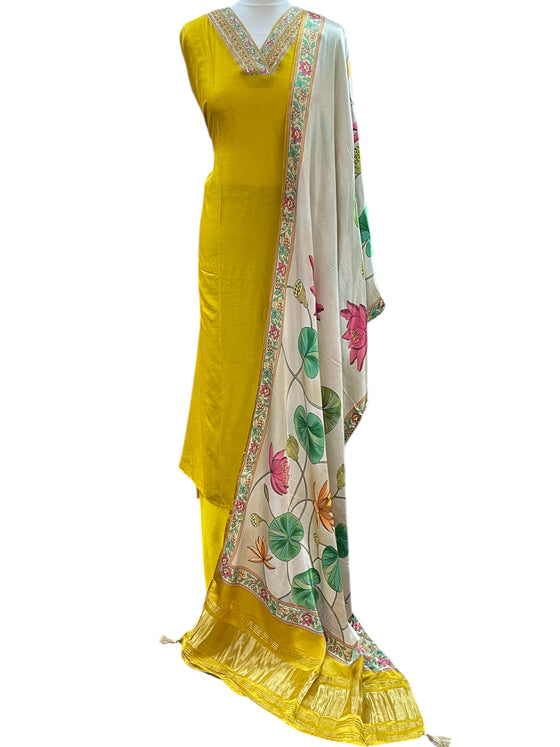 Unstitched Silk Suit Yellow