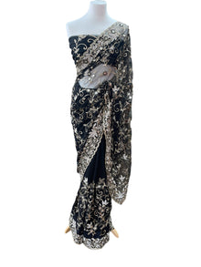  Embroidered Net Sari Black