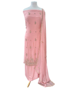  Satin Silk Hand Embroidery Unstitched Suit Pink