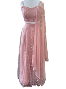  Embroidered Net Lengha Peach
