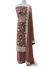  Unstitched Embroidered Net Suit Rust