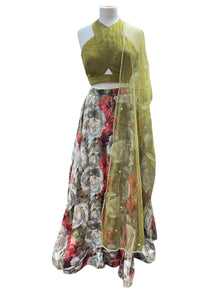  Printed Tissue Silk Lengha Mendhi