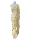 Floral Printed Georgette Sari with Pearl Embroidery Lemon