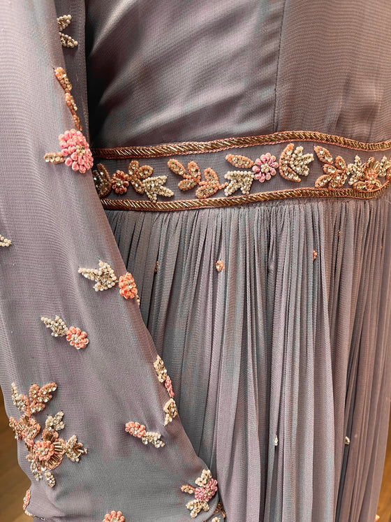 Embroidered Georgette Gown Lilac