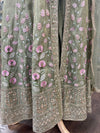 Soft Tissue Silk Embroidered Anarkali Sage