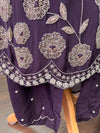 Long Style Georgette Embroidery Trouser Suit Purple