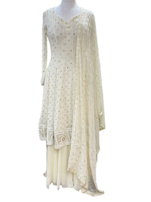  Embroidered Anarkali with Sharara Ivory