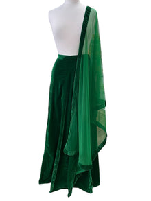  Velvet Skirt and Dupatta Set Green