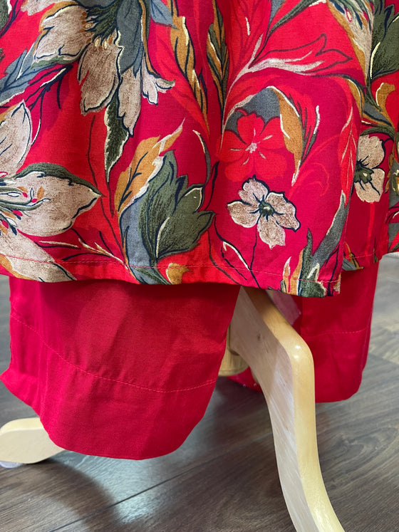 Floral Printed Trouser Suit Red