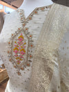 Banarsi Silk with Tissue Unstitched Suit Ivory