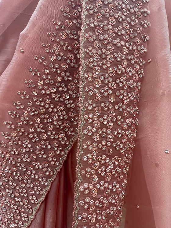 Nude Blush Organza Sari