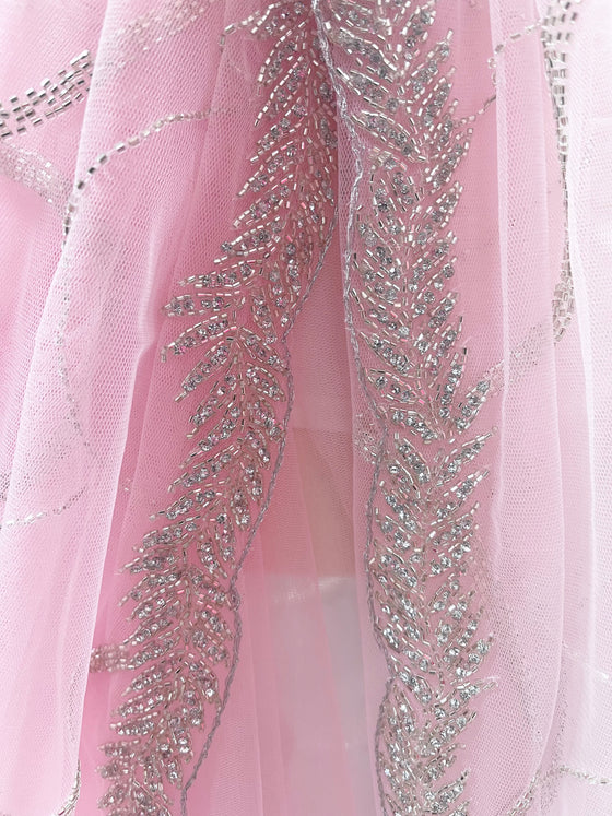 Embroidered Net Sari Baby Pink