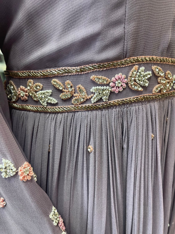 Embroidered Georgette Gown Lilac