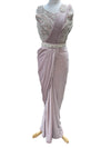 Pre-Pleated Sari Gown with Embellished Blouse Light Pink