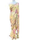 Floral Printed Georgette Sari with Pearl Embroidery Yellow