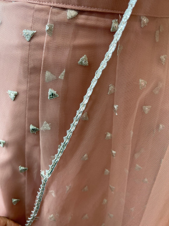 Embroidered Net Lengha Peach