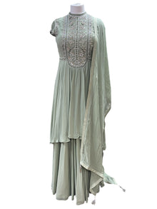  Embroidered Georgette Gown Sage Green