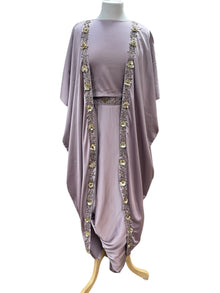  Satin Silk Dhoti Set with Long Jacket Mauve