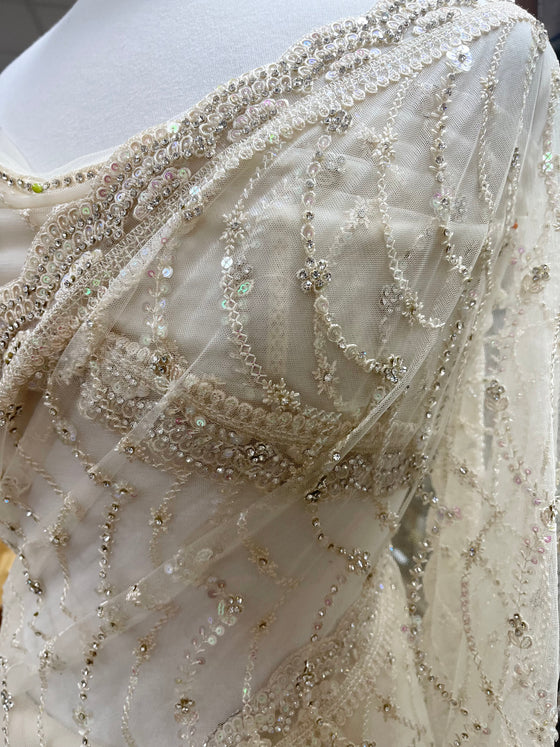 Embroidered Net Sari Ivory