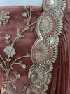 Unstitched Embroidered Net Suit Rust