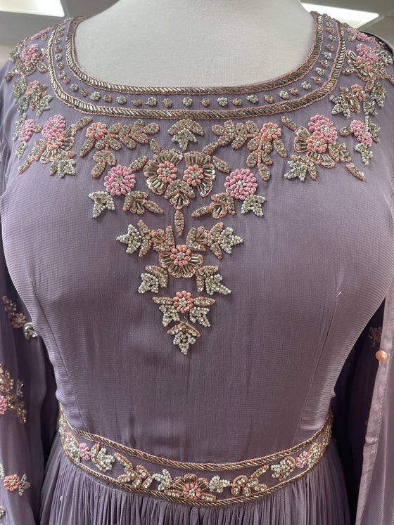 Embroidered Georgette Gown Lilac