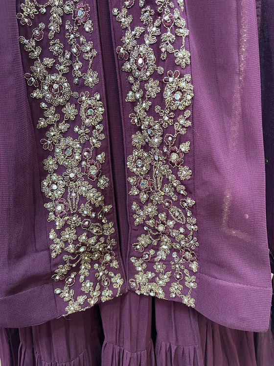 Embroidered Georgette Sharara Suit Plum