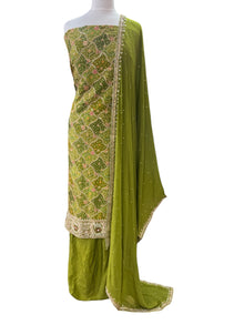  Bandana Print Tissue Embroidered Suit Mendhi Green