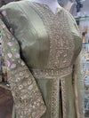 Soft Tissue Silk Embroidered Anarkali Sage