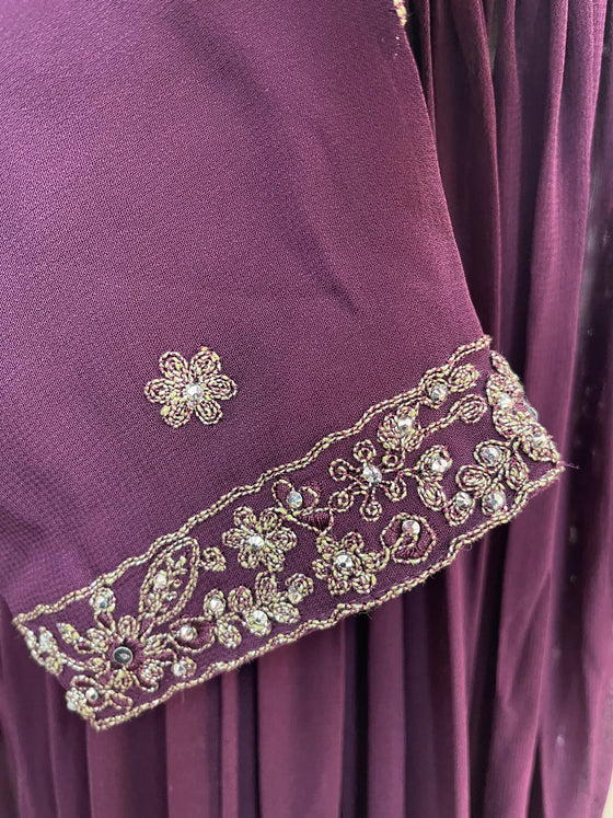 Embroidered Georgette Sharara Suit Plum