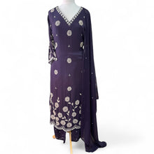  Long Style Georgette Embroidery Trouser Suit Purple