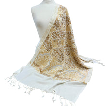  Ladies Cream Shawl With Gold Thread & Sequin