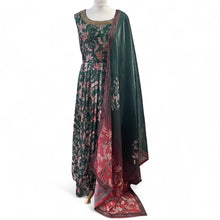  Printed Tissue Silk Gown Dark Green
