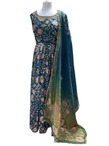  Printed Tissue Silk Gown Blue