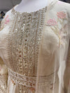 Soft Tissue Silk Embroidered Anarkali Golden Ivory