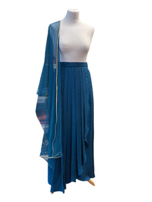  Crepe Dhoti Skirt with Net Dupatta Petrol Blue