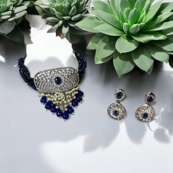 Navy Royal Blue Choker Set