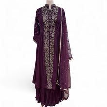  Embroidered Georgette Sharara Suit Plum