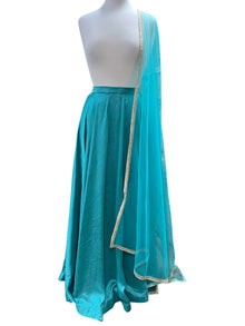  Silk Skirt with Net Dupatta Turquoise