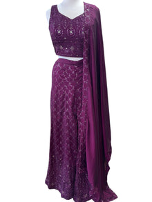  Embroidered Sharara Suit Plum