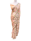 Floral Printed Georgette Sari with Pearl Embroidery Peach